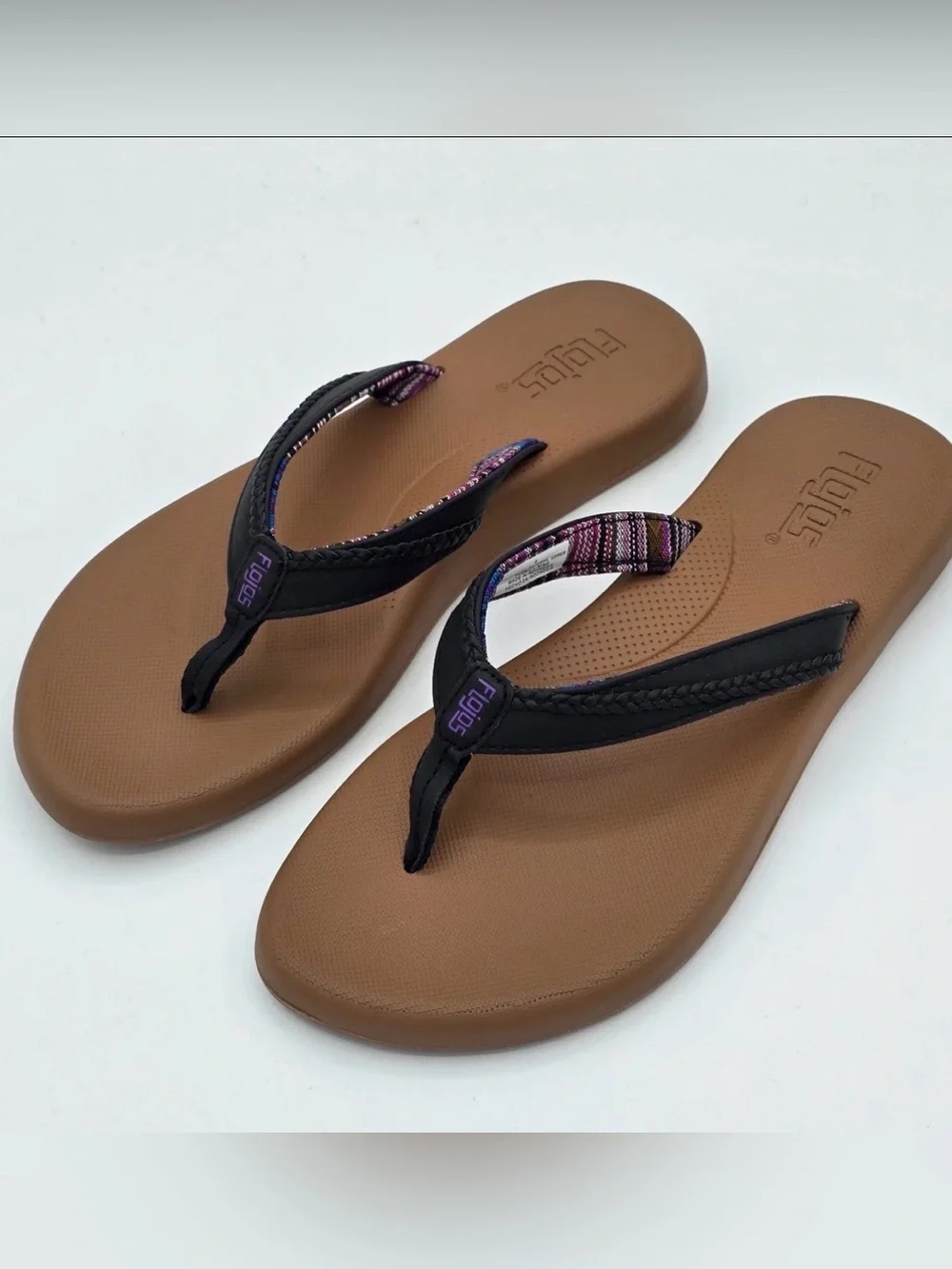 Flojos Flip Flops Women’s Memory Foam Arch Support Sandals Black Brown size 6